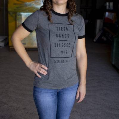 Ladies fit "Tired Hands - Blessed Lives" Ringer Heather T-Shirt
